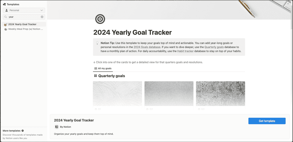 Yearly Goal Tracker 模版